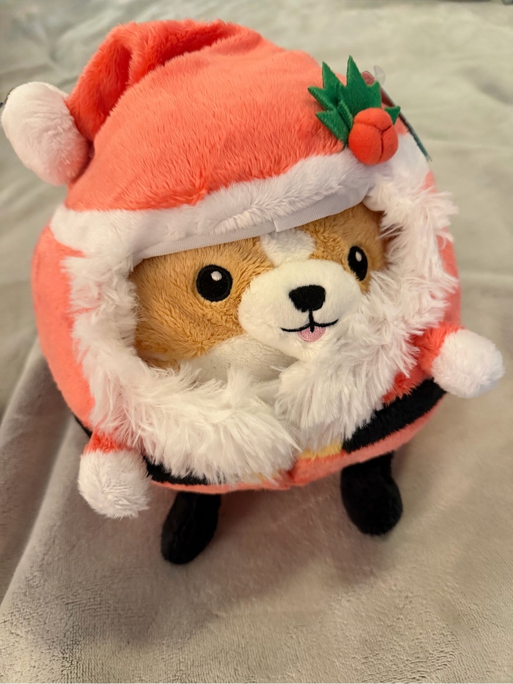 Plush Holiday Corgi in Coral Santa Outfit - Cute Kids Stuffed Animal